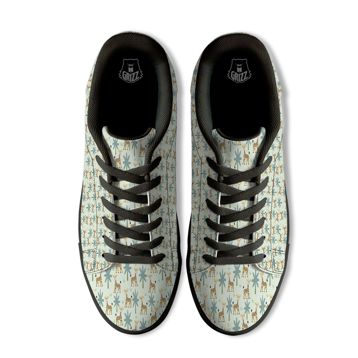 Giraffe Cartoon Print Pattern Black Low Top Sneakers-grizzshop