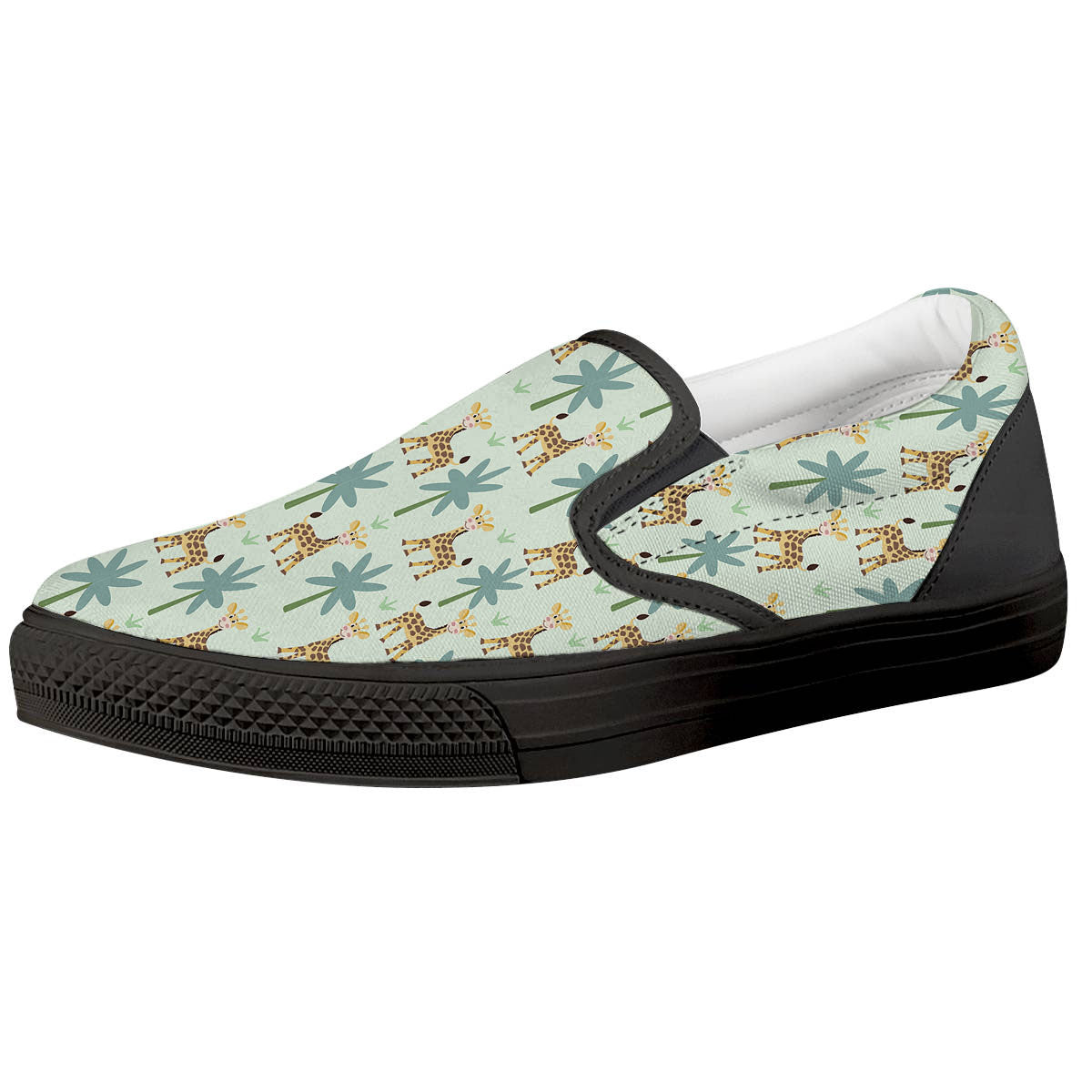 Giraffe Cartoon Print Pattern Black Slip On Shoes-grizzshop