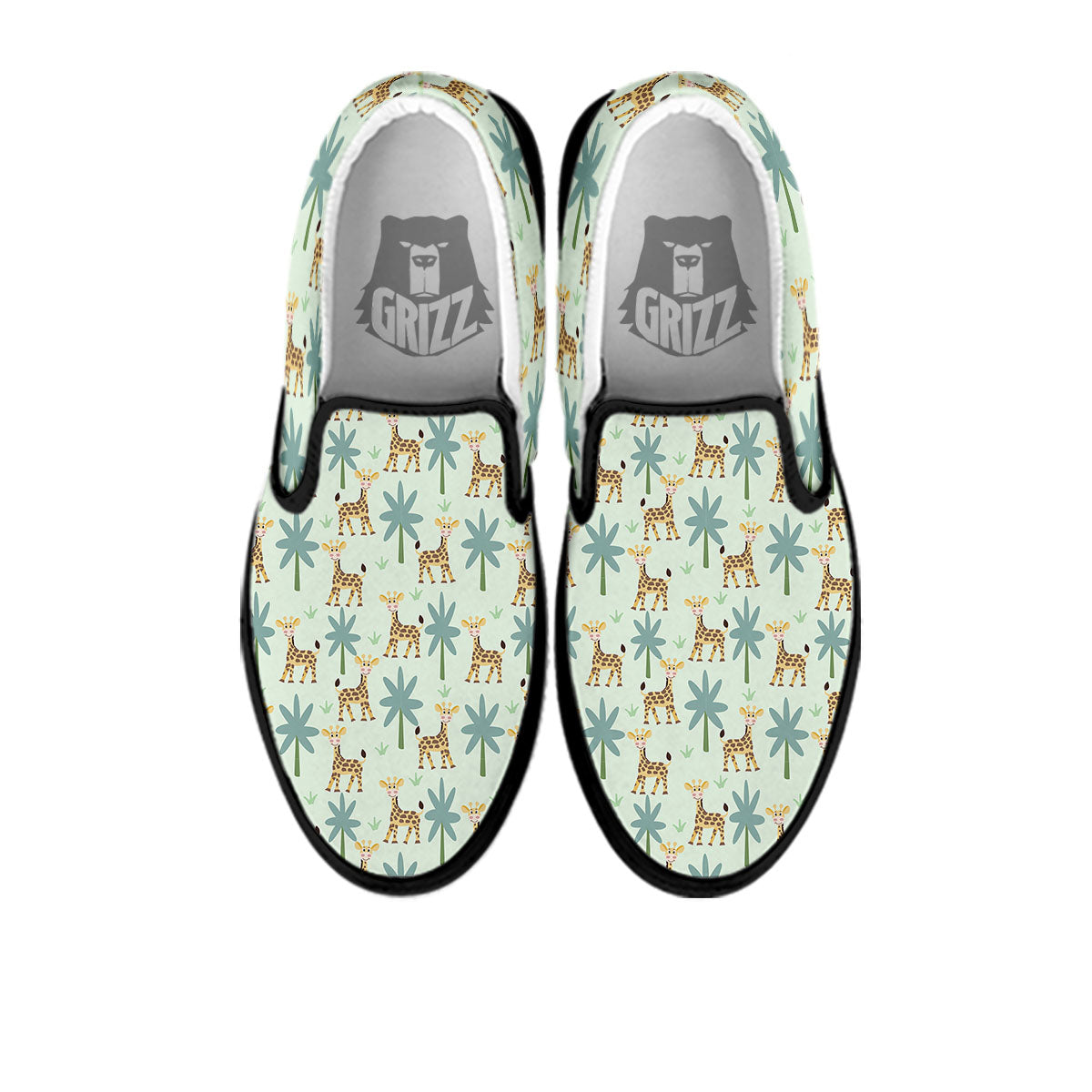 Giraffe Cartoon Print Pattern Black Slip On Shoes-grizzshop