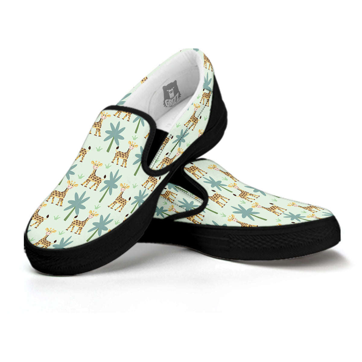 Giraffe Cartoon Print Pattern Black Slip On Shoes-grizzshop