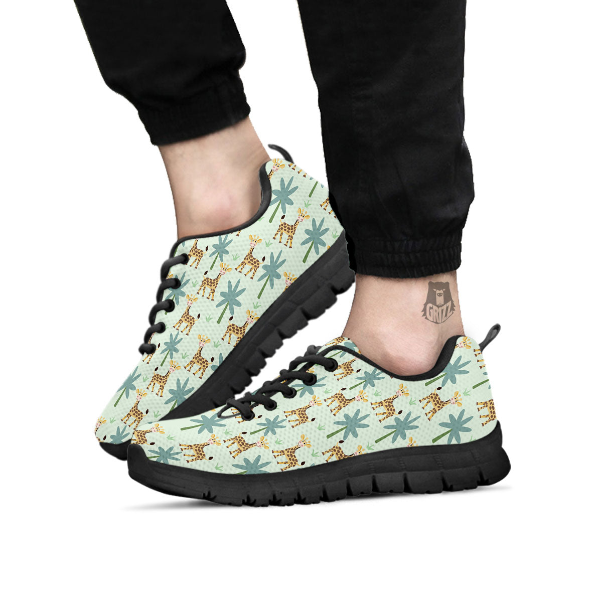 Giraffe Cartoon Print Pattern Black Sneaker-grizzshop