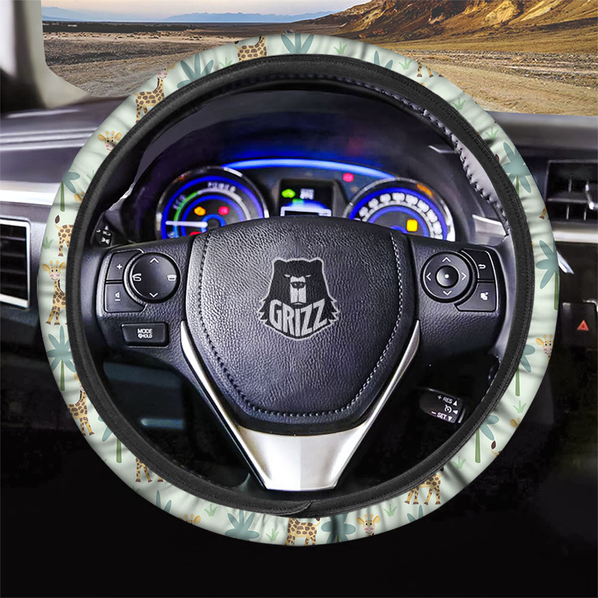 Giraffe Cartoon Print Pattern Car Steering Wheel Cover-grizzshop