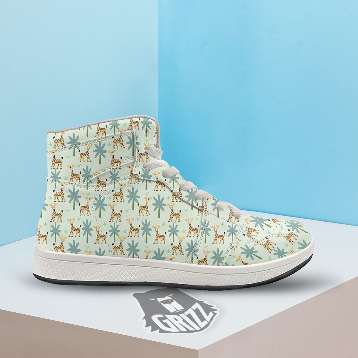 Giraffe Cartoon Print Pattern High Top Sneakers-grizzshop