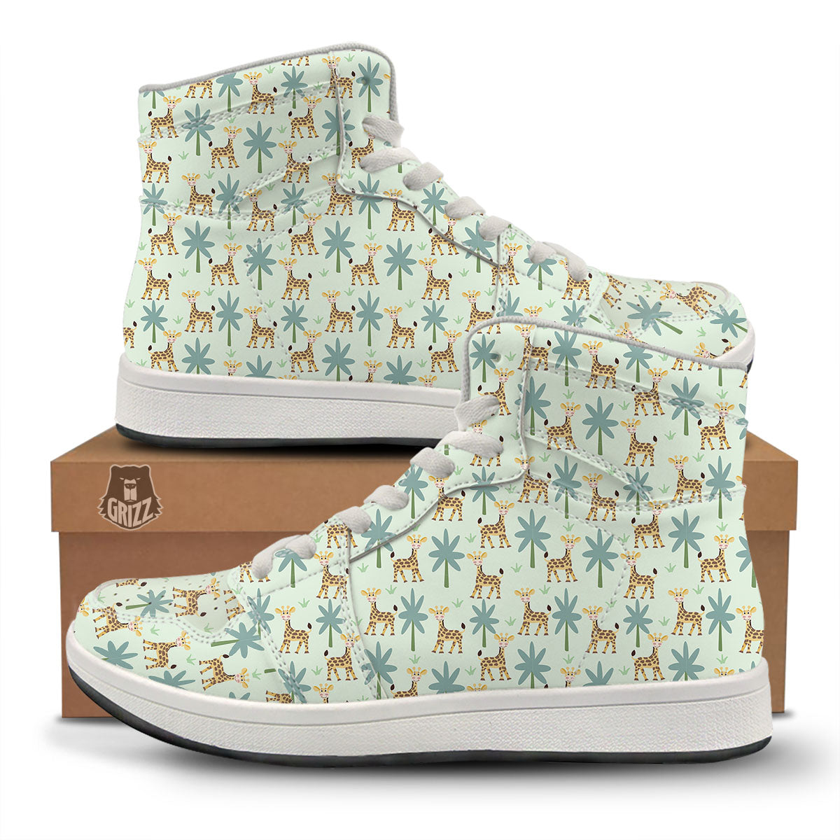 Giraffe Cartoon Print Pattern High Top Sneakers-grizzshop