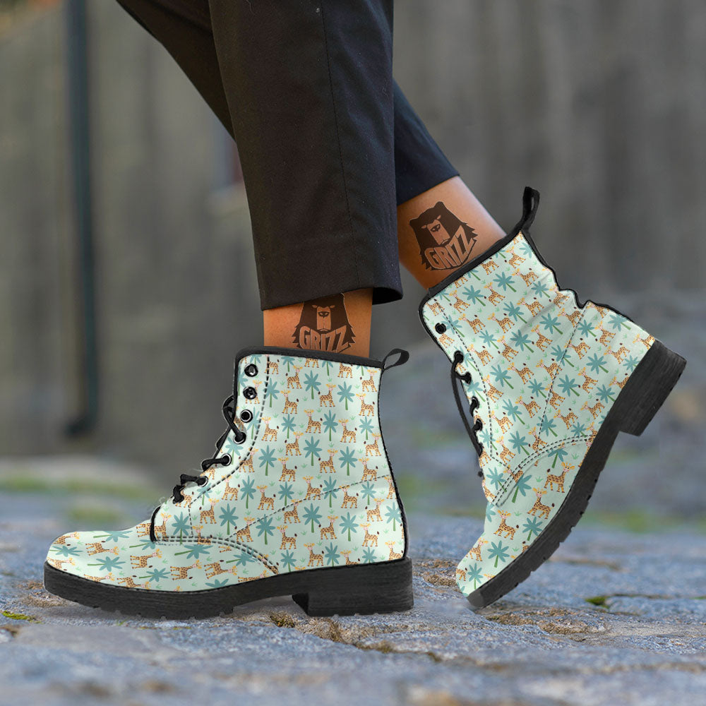 Giraffe Cartoon Print Pattern Leather Boots-grizzshop