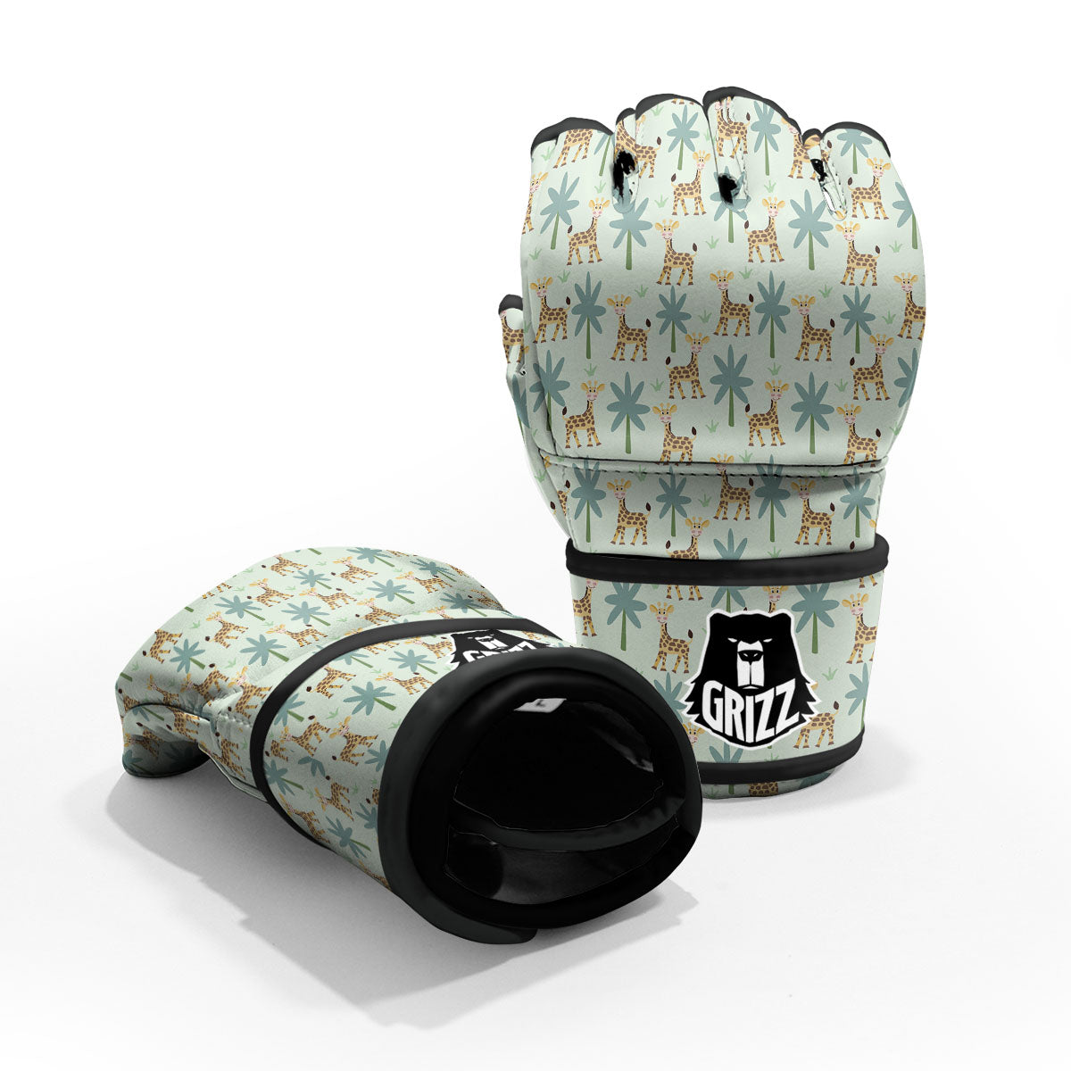 Giraffe Cartoon Print Pattern MMA Gloves-grizzshop