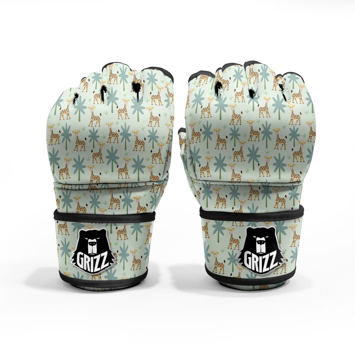 Giraffe Cartoon Print Pattern MMA Gloves-grizzshop