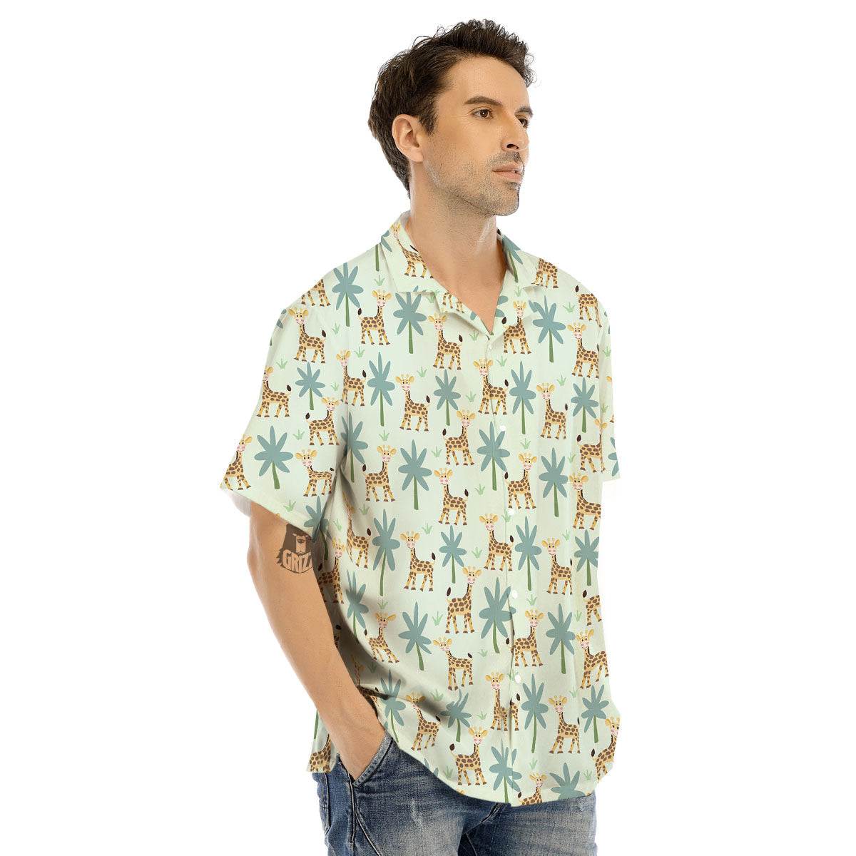 Giraffe Cartoon Print Pattern Men's Hawaiian Shirt-grizzshop