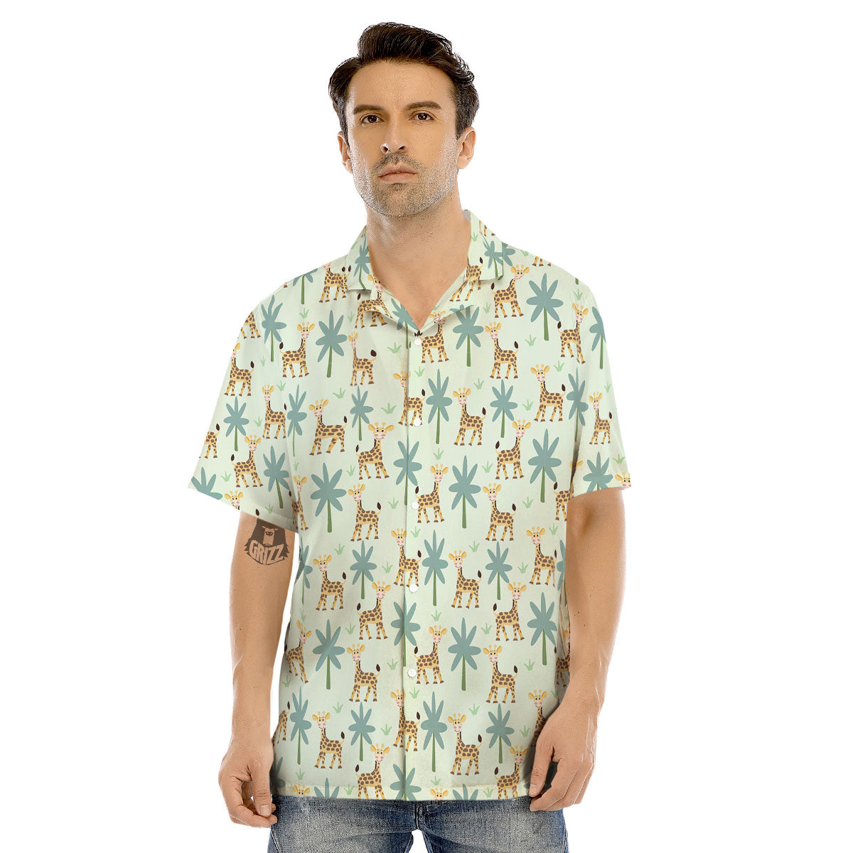 Giraffe Cartoon Print Pattern Men's Hawaiian Shirt-grizzshop