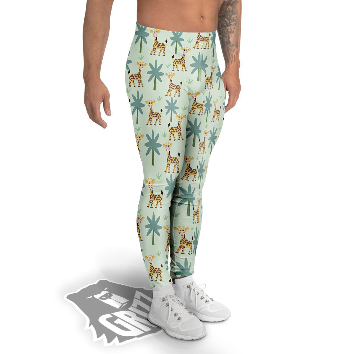 Giraffe Cartoon Print Pattern Men's Leggings-grizzshop