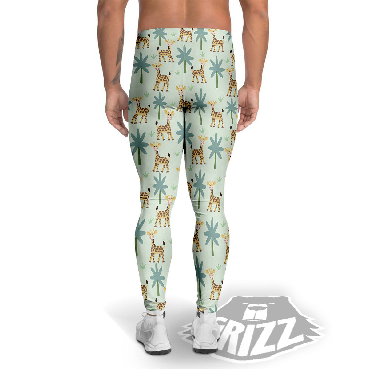 Giraffe Cartoon Print Pattern Men's Leggings-grizzshop