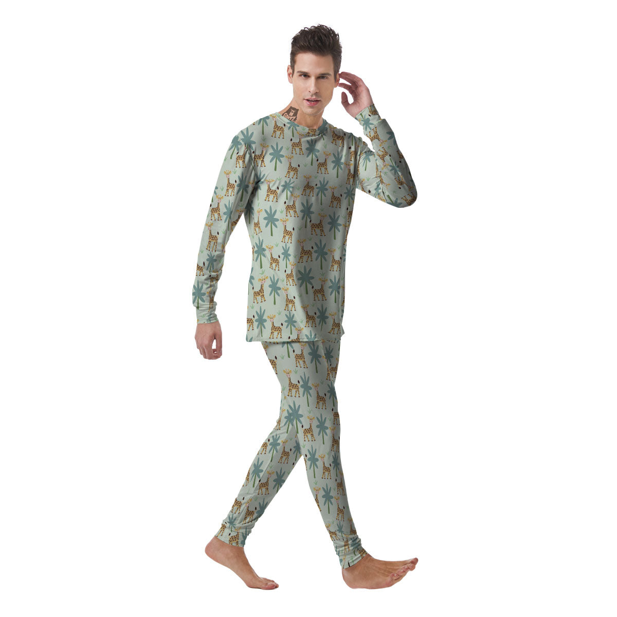 Giraffe Cartoon Print Pattern Men's Pajamas-grizzshop