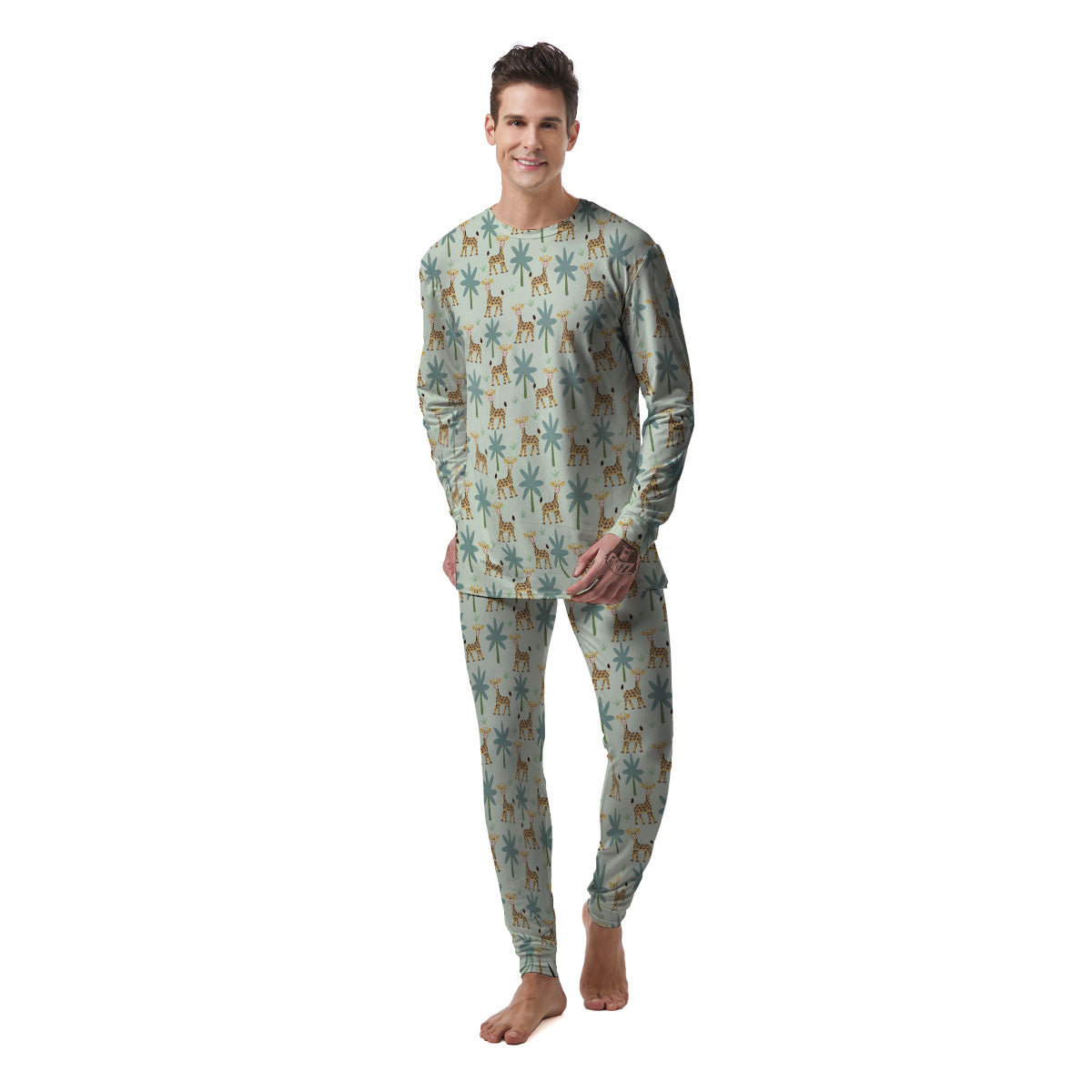 Giraffe Cartoon Print Pattern Men's Pajamas-grizzshop