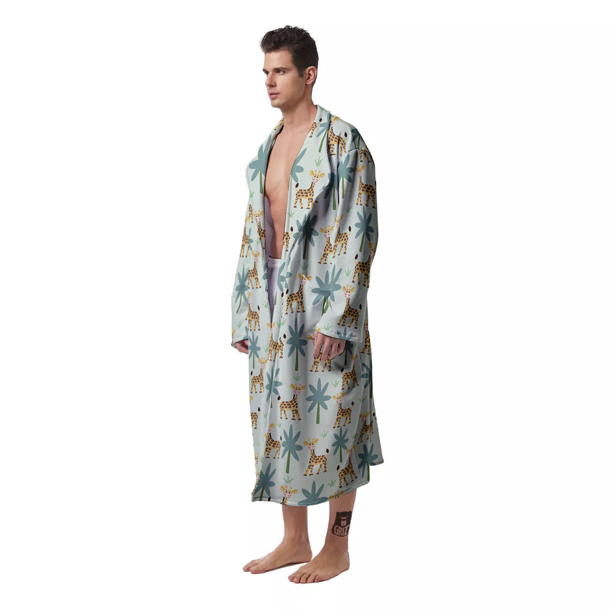 Giraffe Cartoon Print Pattern Men's Robe-grizzshop