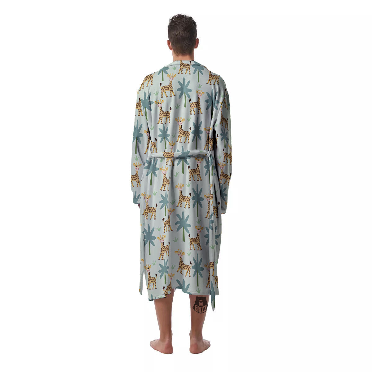 Giraffe Cartoon Print Pattern Men's Robe-grizzshop