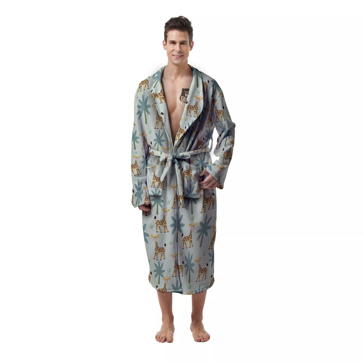 Giraffe Cartoon Print Pattern Men's Robe-grizzshop