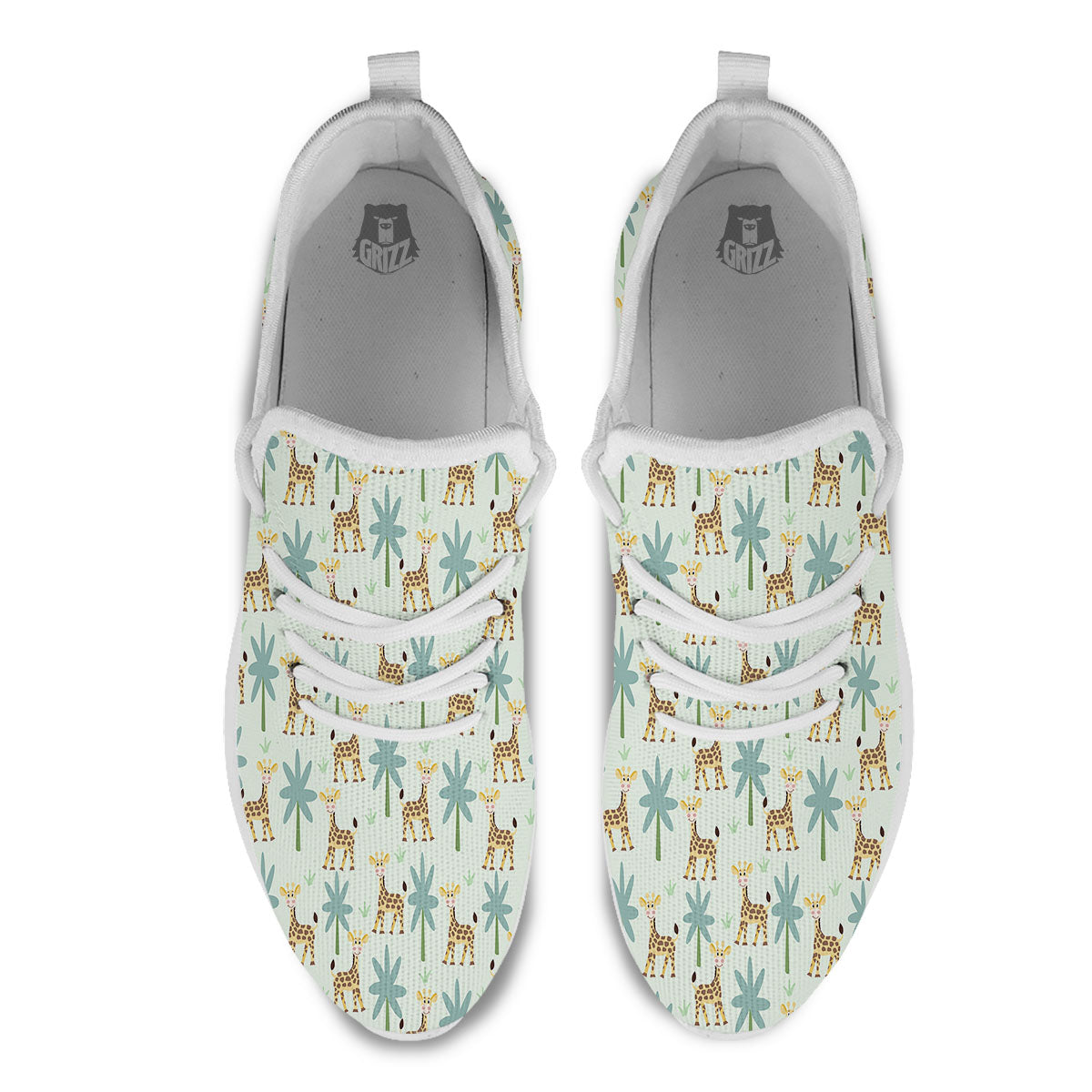 Giraffe Cartoon Print Pattern White Athletic Shoes-grizzshop
