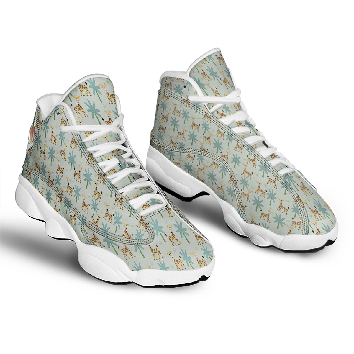 Giraffe Cartoon Print Pattern White Basketball Shoes-grizzshop