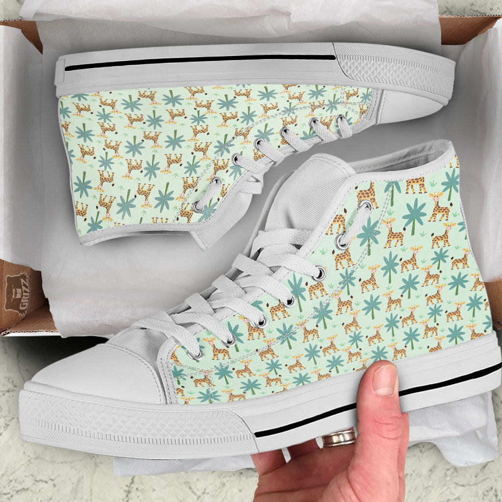 Giraffe Cartoon Print Pattern White High Top Shoes-grizzshop