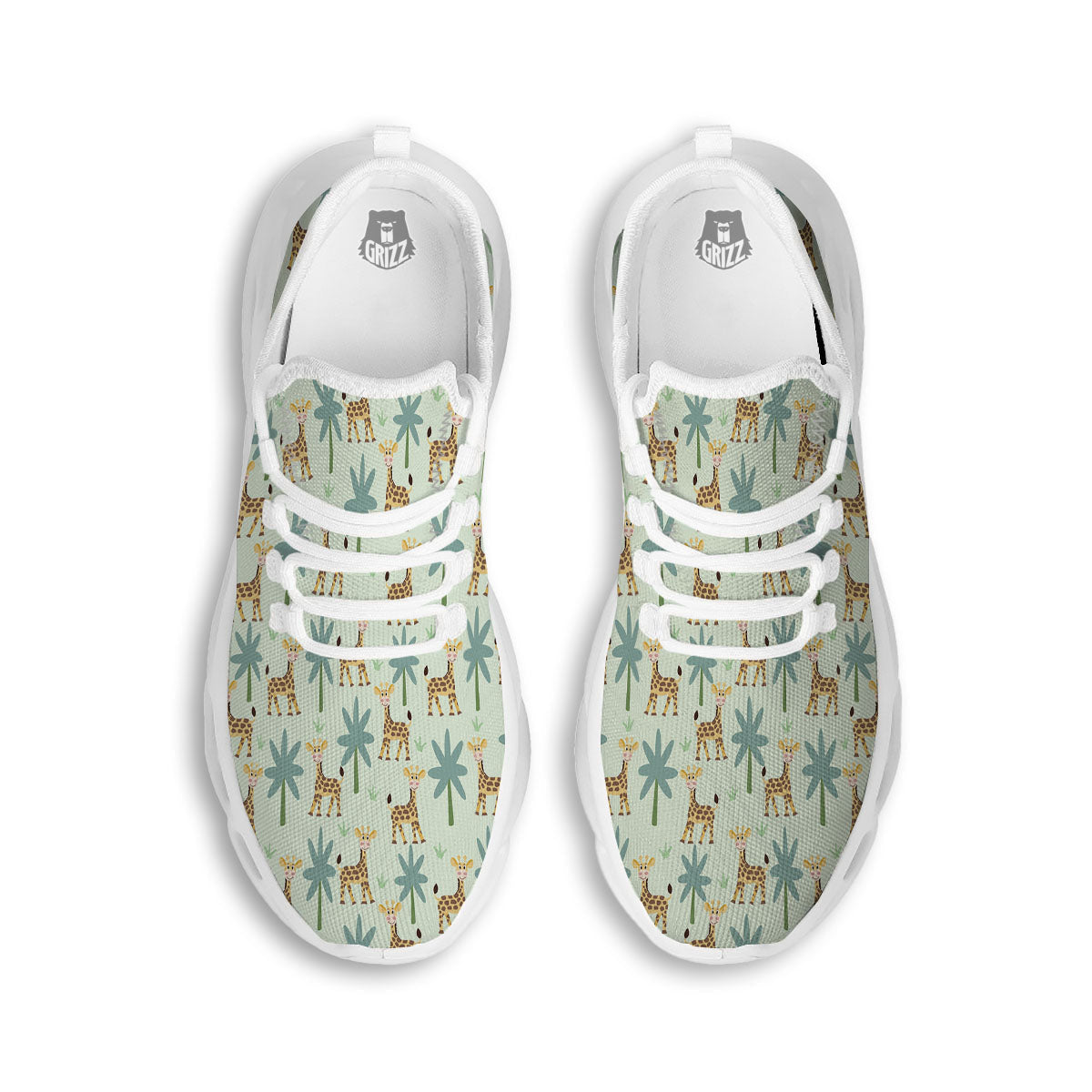 Giraffe Cartoon Print Pattern White Running Shoes-grizzshop