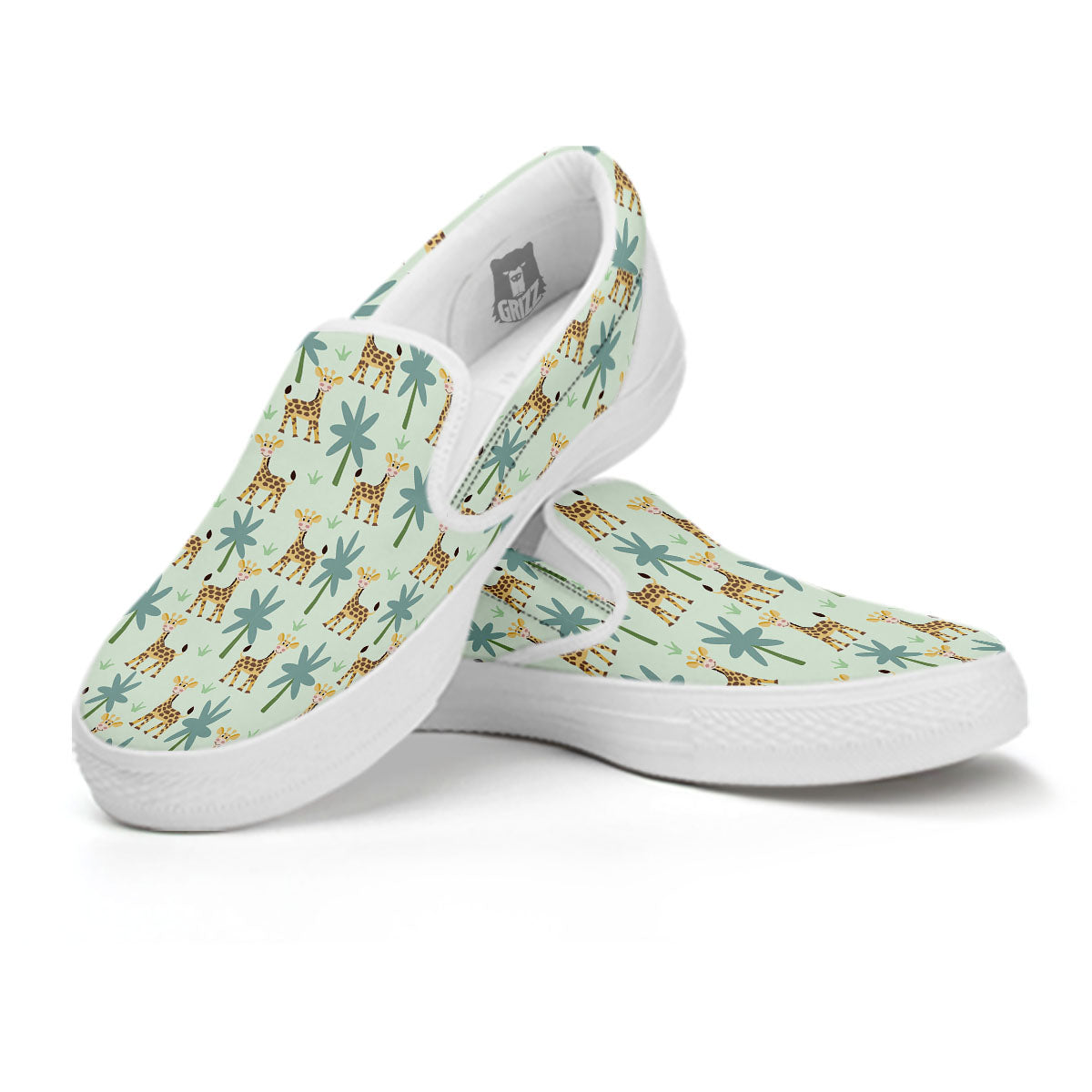 Giraffe Cartoon Print Pattern White Slip On Shoes-grizzshop