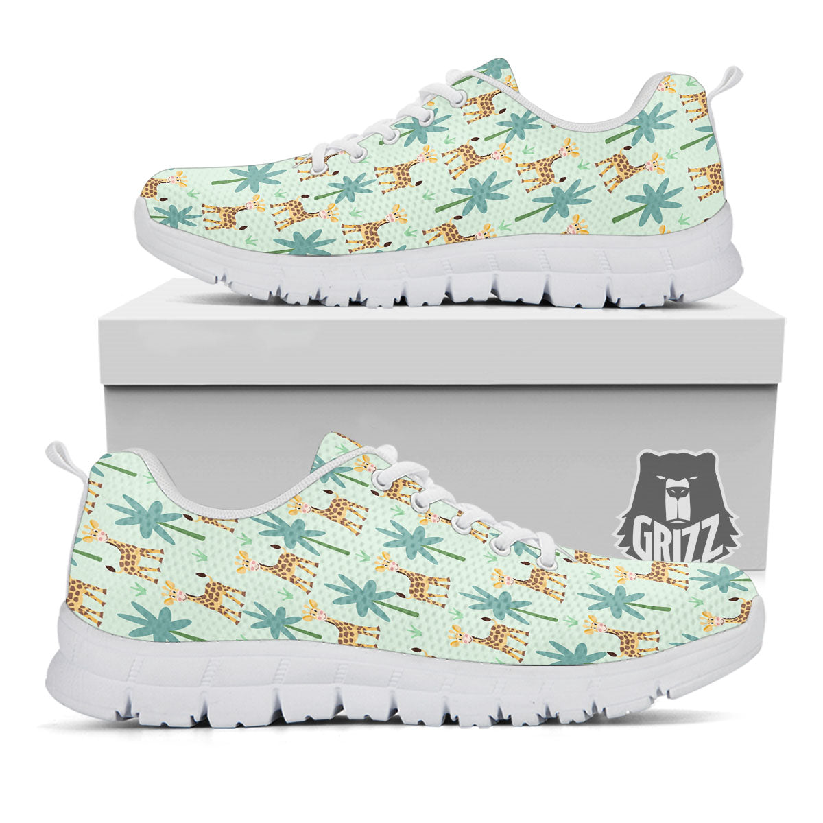 Giraffe Cartoon Print Pattern White Sneaker-grizzshop