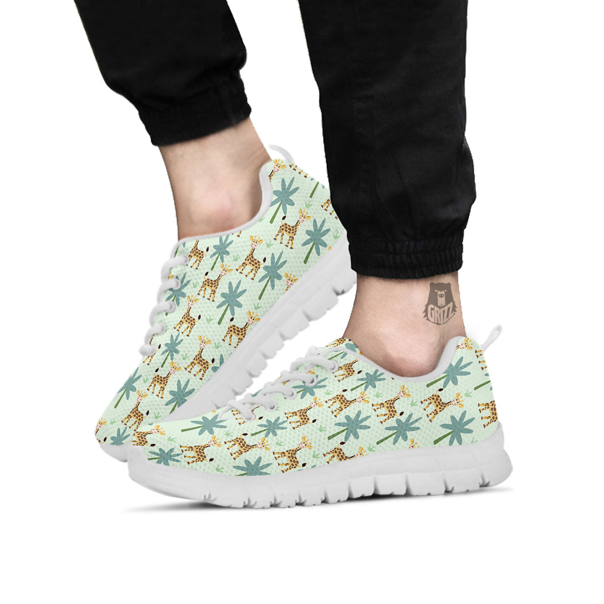 Giraffe Cartoon Print Pattern White Sneaker-grizzshop