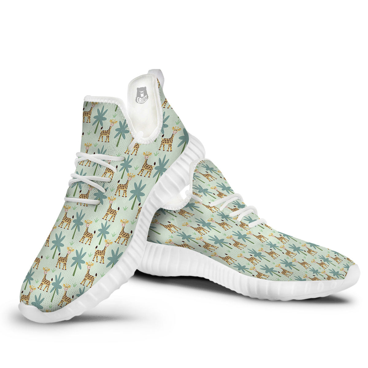 Giraffe Cartoon Print Pattern White Walking Shoes-grizzshop