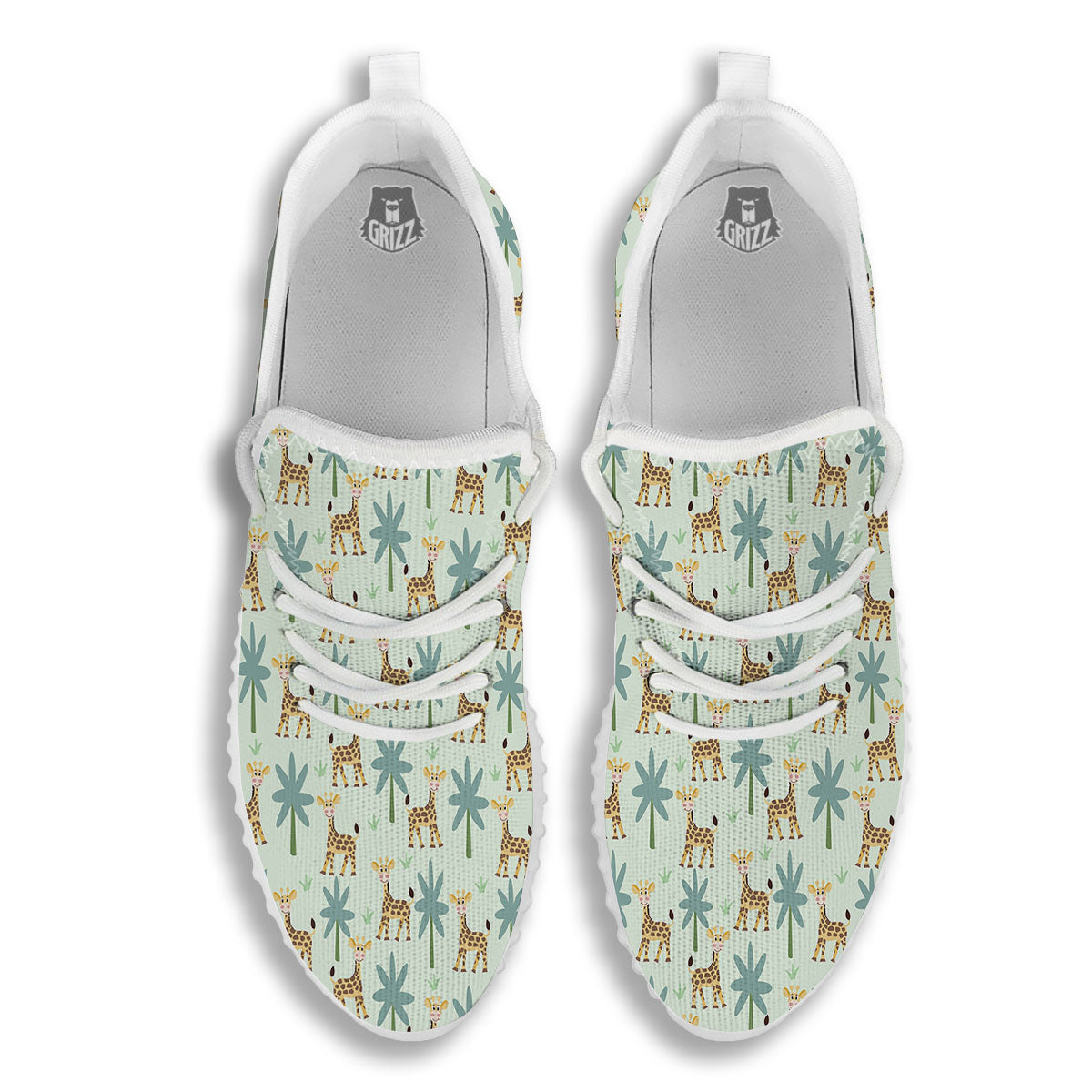 Giraffe Cartoon Print Pattern White Walking Shoes-grizzshop