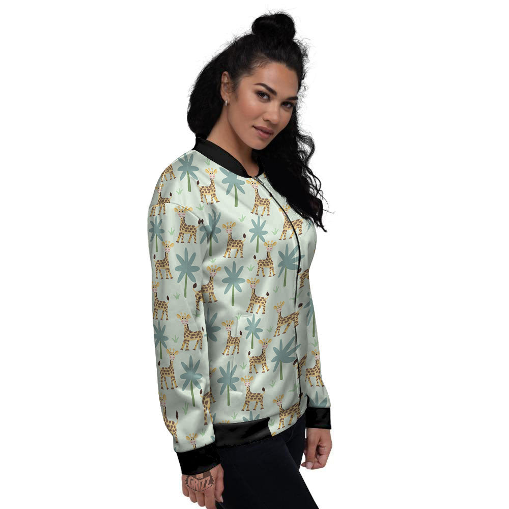 Giraffe Cartoon Print Pattern Women's Bomber Jacket-grizzshop