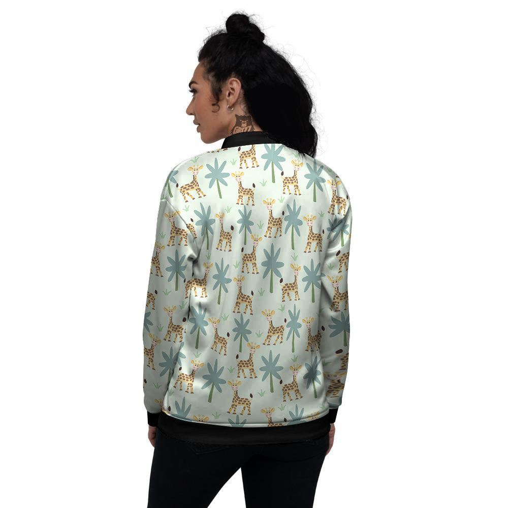 Giraffe Cartoon Print Pattern Women's Bomber Jacket-grizzshop