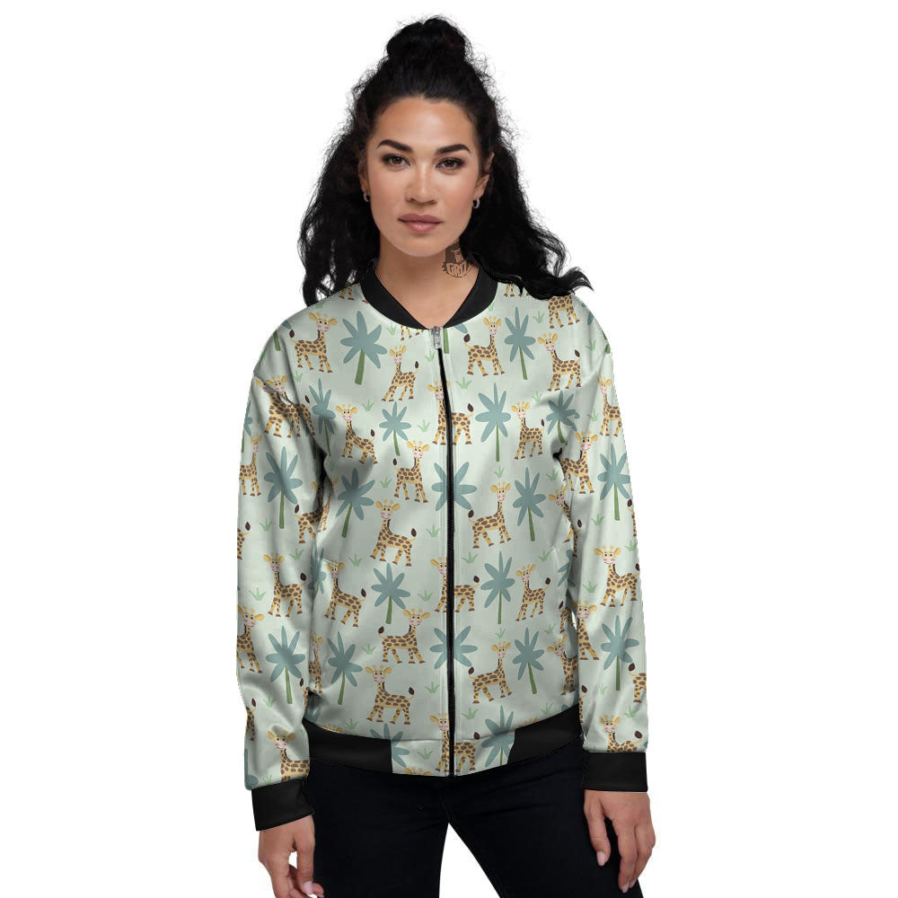 Giraffe Cartoon Print Pattern Women's Bomber Jacket-grizzshop