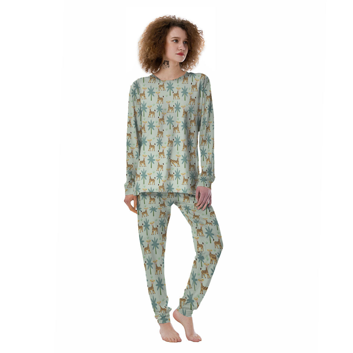 Giraffe Cartoon Print Pattern Women's Pajamas-grizzshop