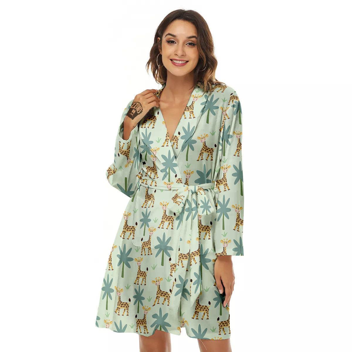 Giraffe Cartoon Print Pattern Women's Robe-grizzshop
