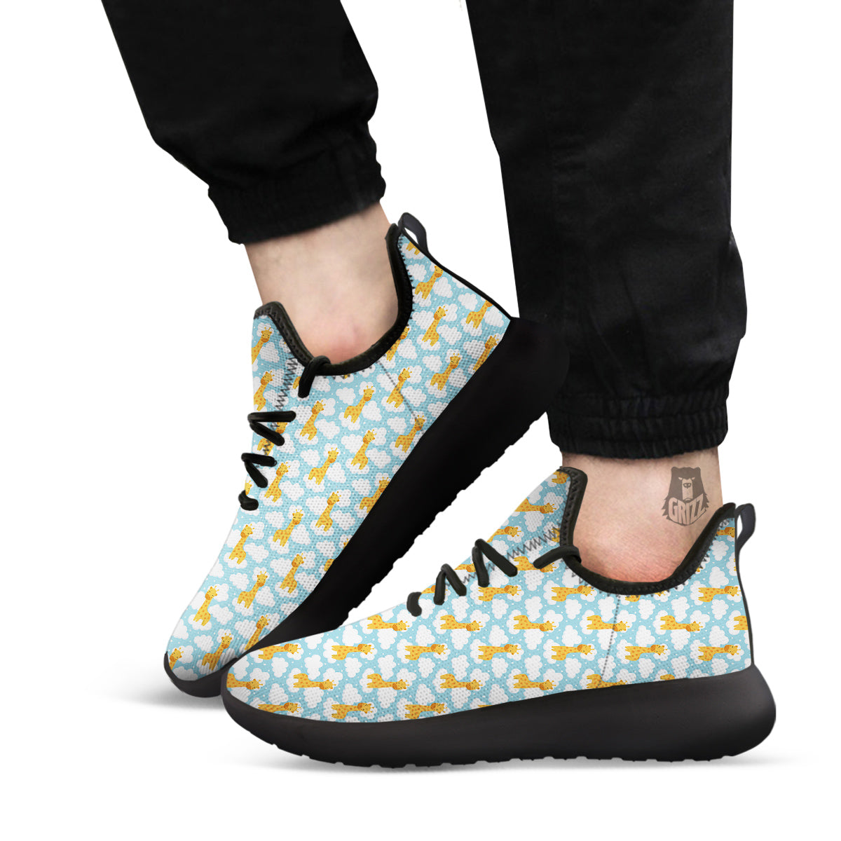 Giraffe Cute Cartoon Print Pattern Black Athletic Shoes-grizzshop