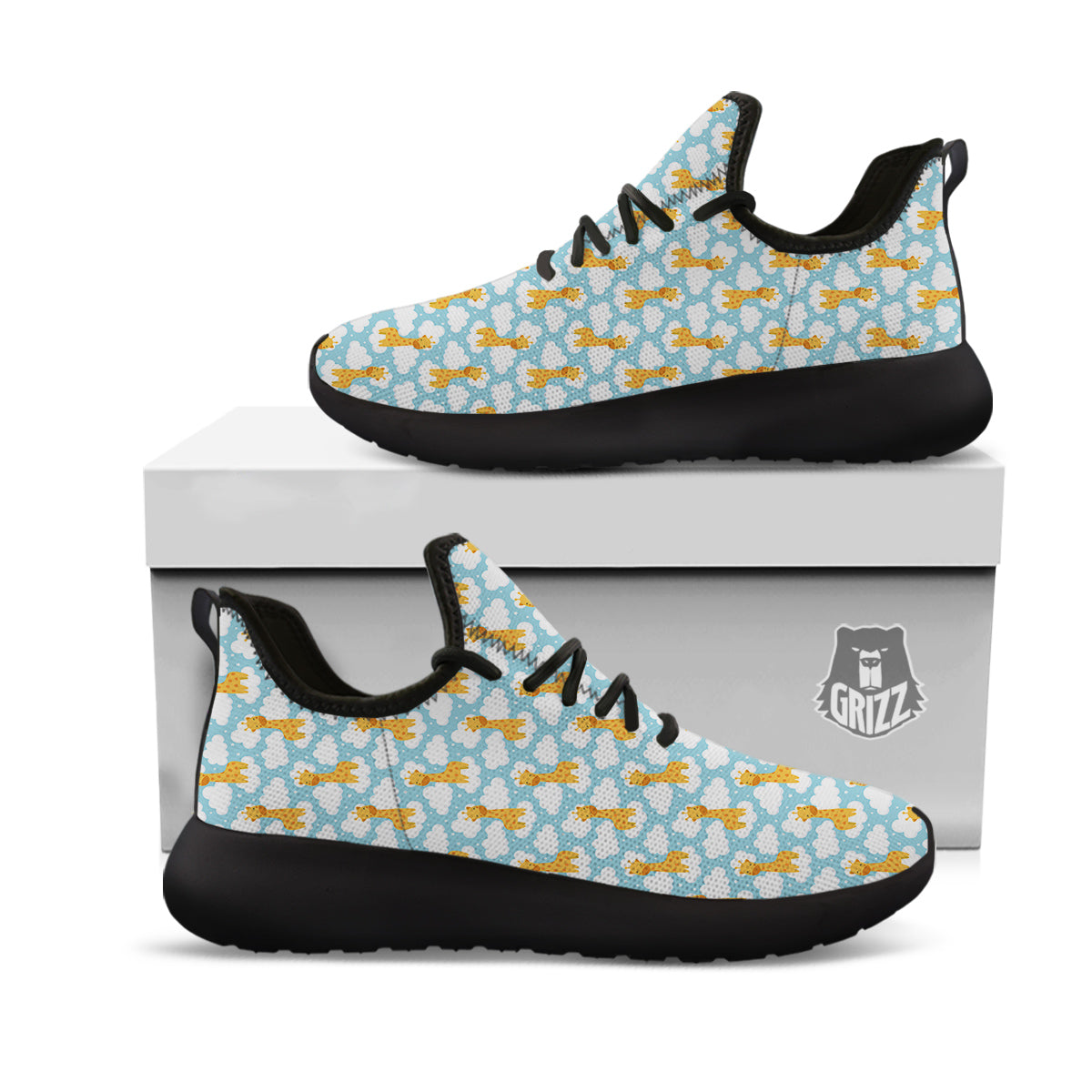 Giraffe Cute Cartoon Print Pattern Black Athletic Shoes-grizzshop