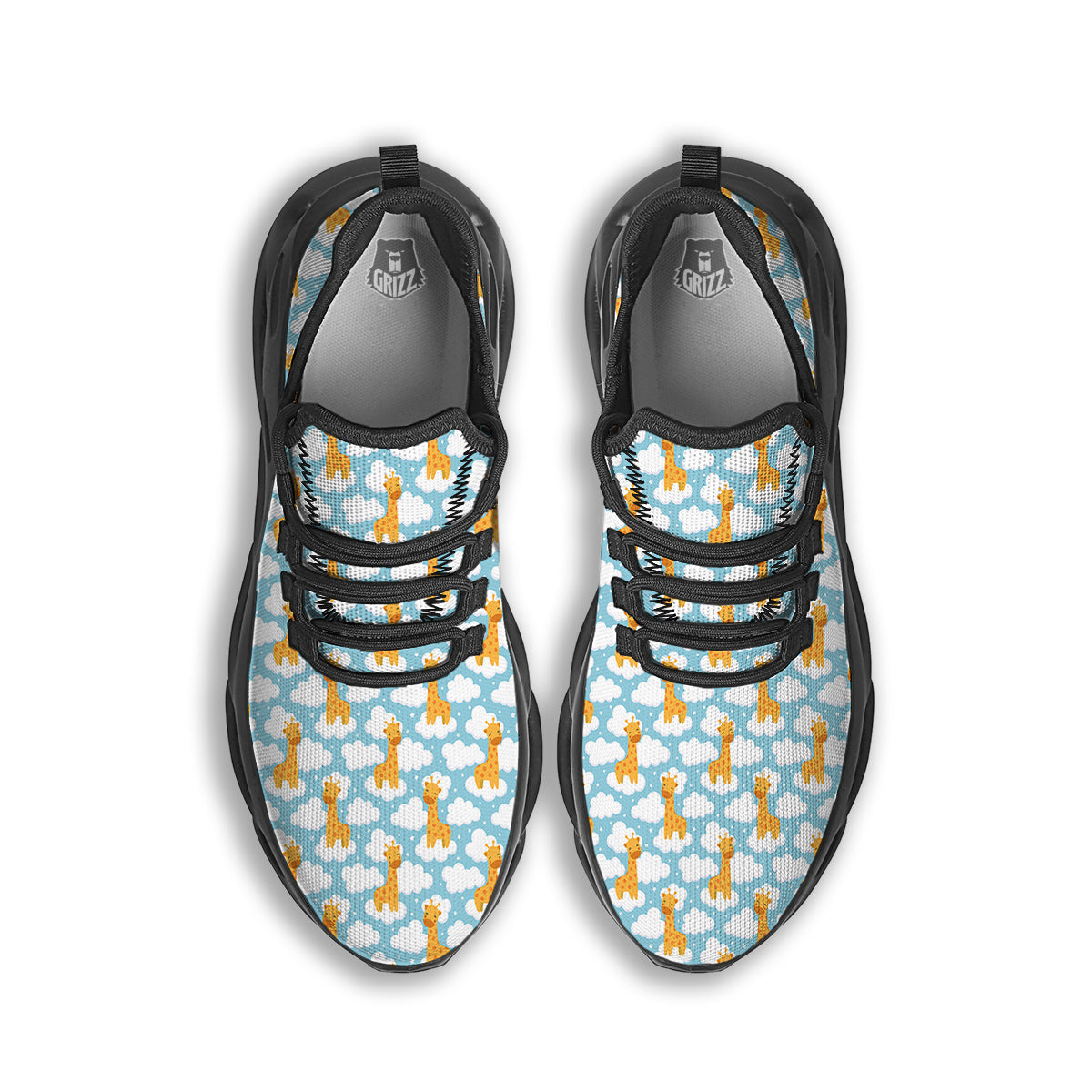 Giraffe Cute Cartoon Print Pattern Black Running Shoes-grizzshop