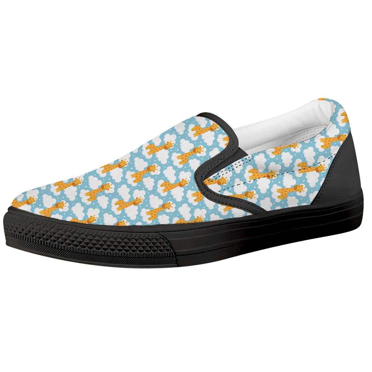 Giraffe Cute Cartoon Print Pattern Black Slip On Shoes-grizzshop