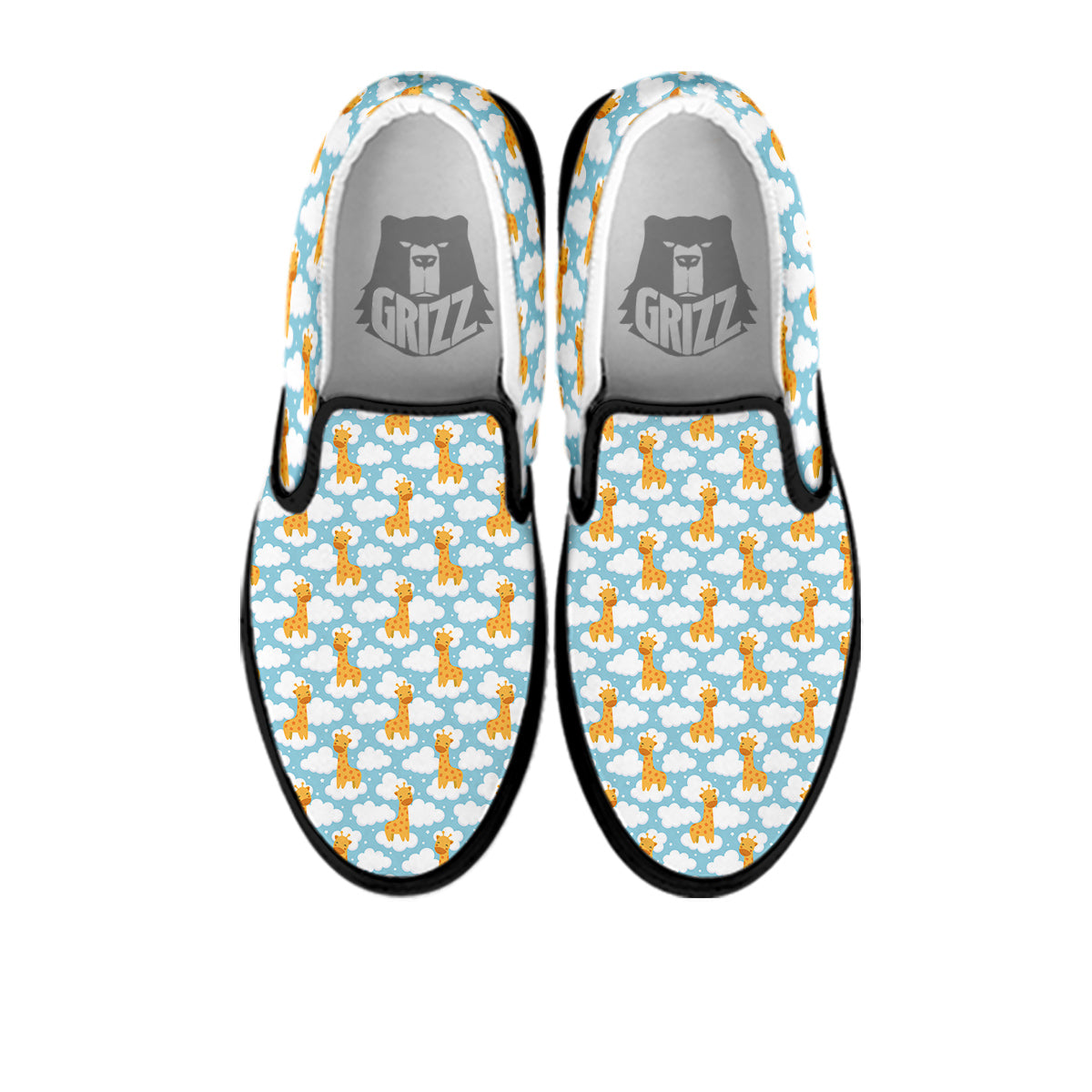 Giraffe Cute Cartoon Print Pattern Black Slip On Shoes-grizzshop