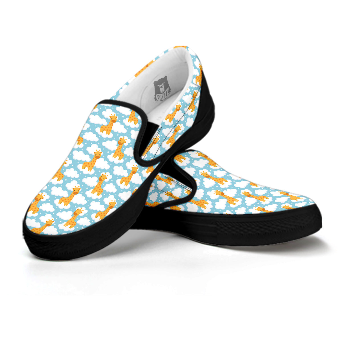 Giraffe Cute Cartoon Print Pattern Black Slip On Shoes-grizzshop