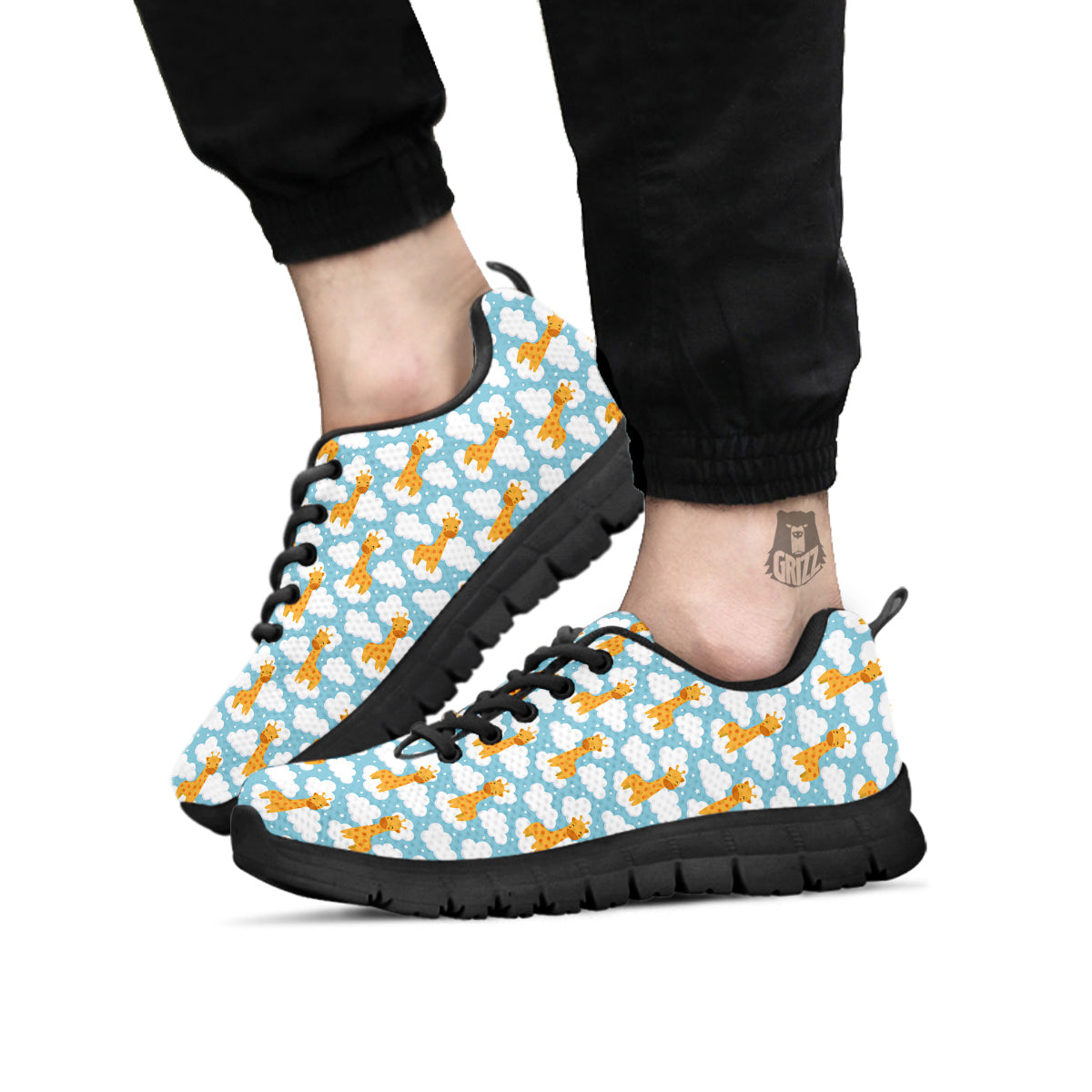 Giraffe Cute Cartoon Print Pattern Black Sneaker-grizzshop