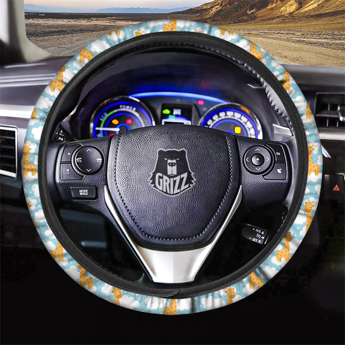 Giraffe Cute Cartoon Print Pattern Car Steering Wheel Cover-grizzshop