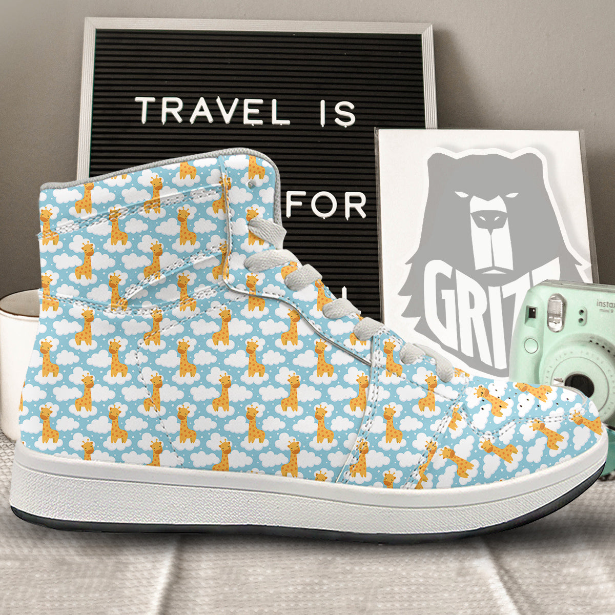Giraffe Cute Cartoon Print Pattern High Top Sneakers-grizzshop