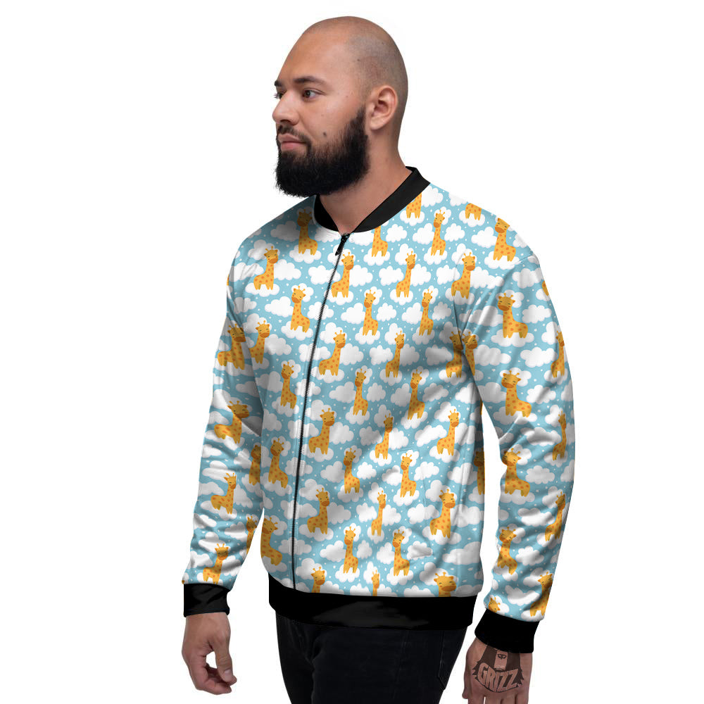 Giraffe Cute Cartoon Print Pattern Men's Bomber Jacket-grizzshop