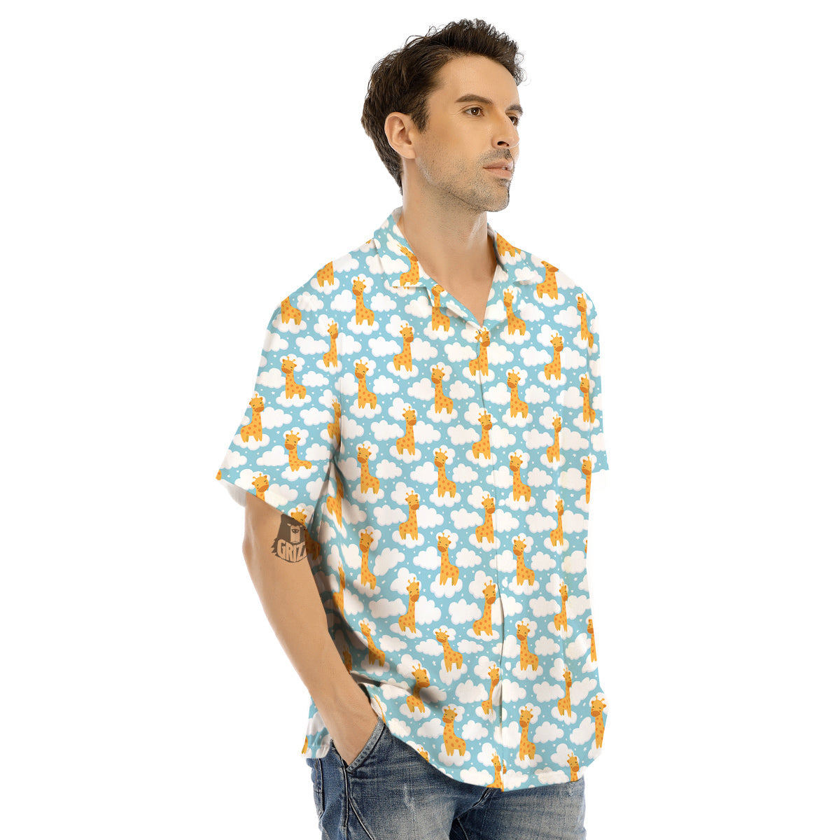 Giraffe Cute Cartoon Print Pattern Men's Hawaiian Shirt-grizzshop