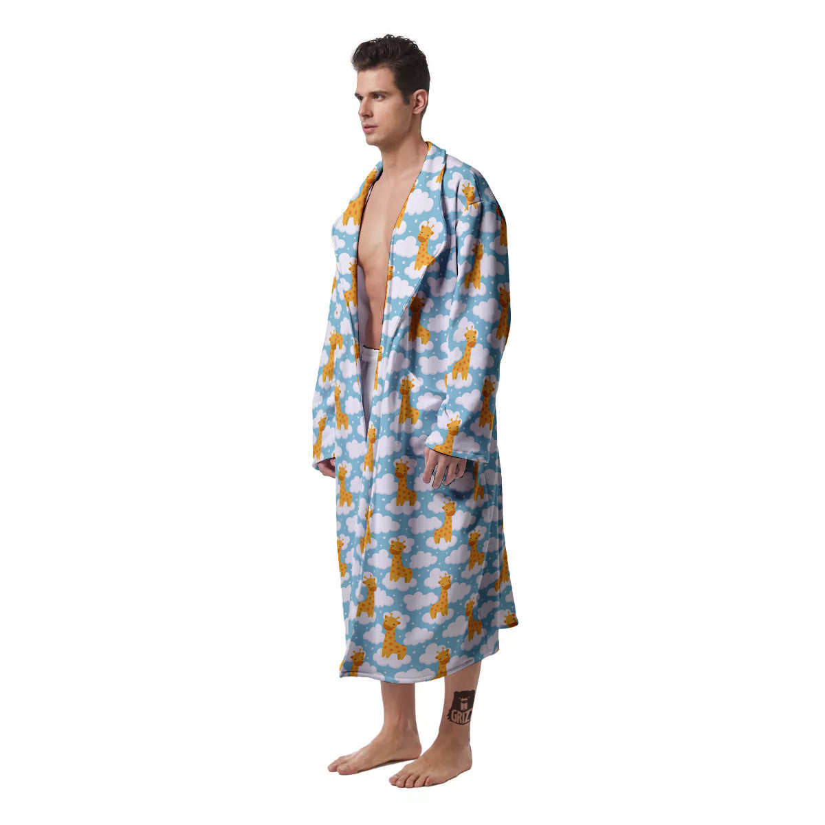 Giraffe Cute Cartoon Print Pattern Men's Robe-grizzshop
