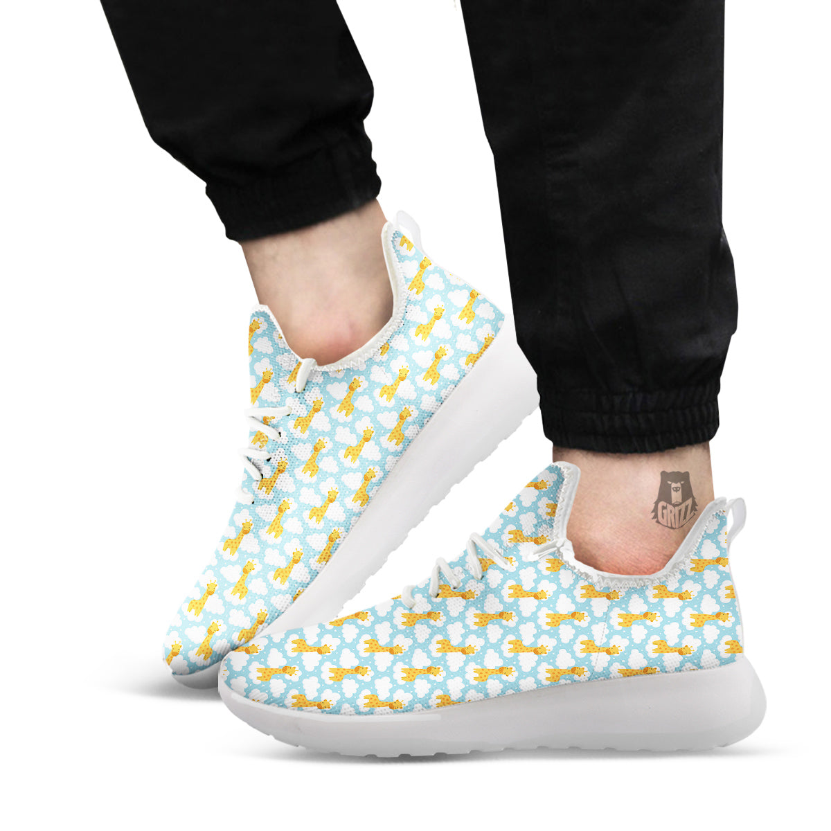 Giraffe Cute Cartoon Print Pattern White Athletic Shoes-grizzshop