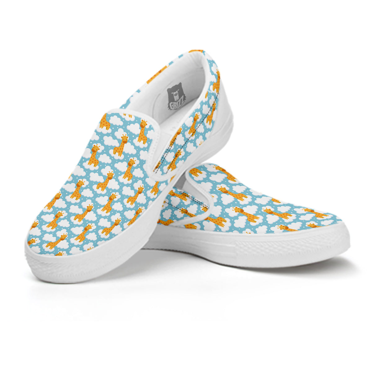 Giraffe Cute Cartoon Print Pattern White Slip On Shoes-grizzshop