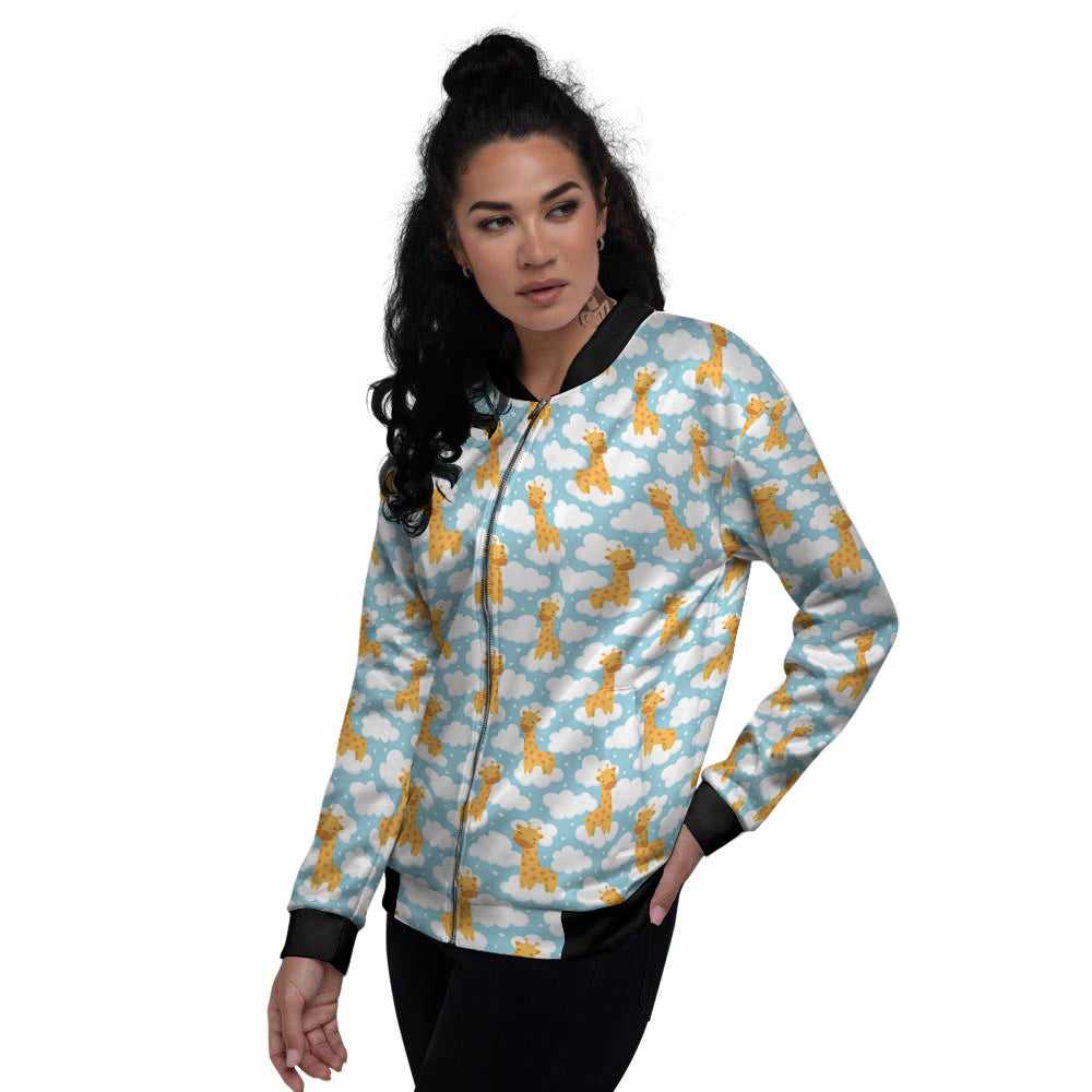Giraffe Cute Cartoon Print Pattern Women's Bomber Jacket-grizzshop