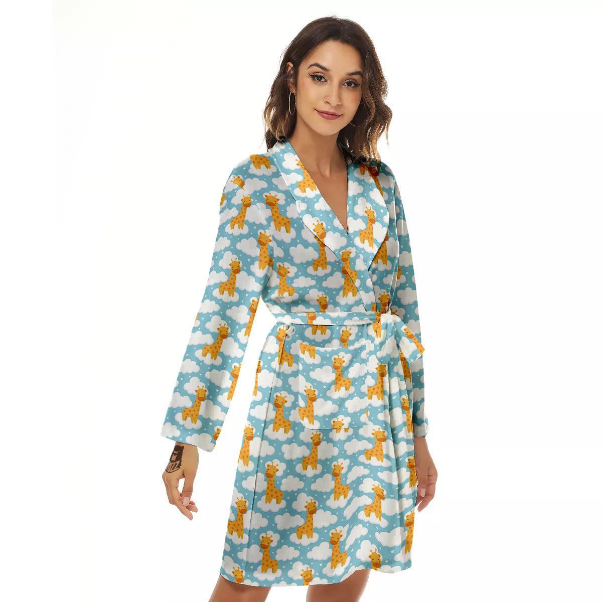 Giraffe Cute Cartoon Print Pattern Women's Robe-grizzshop